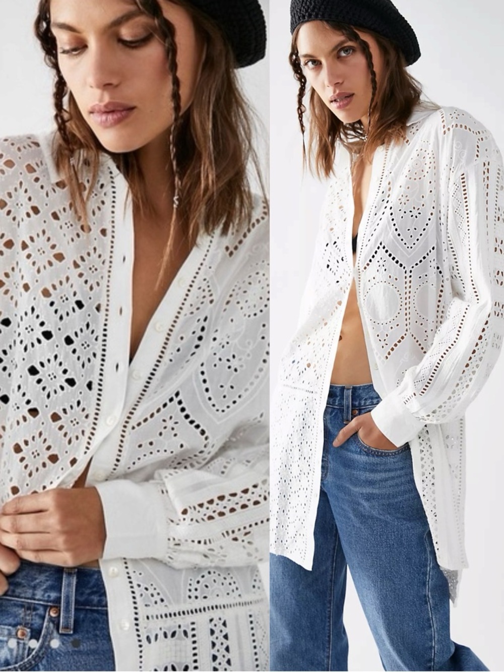Spell Bohemian Ethereal Eyelet Lace Lottie Oversized Shirt Dress White Size XS